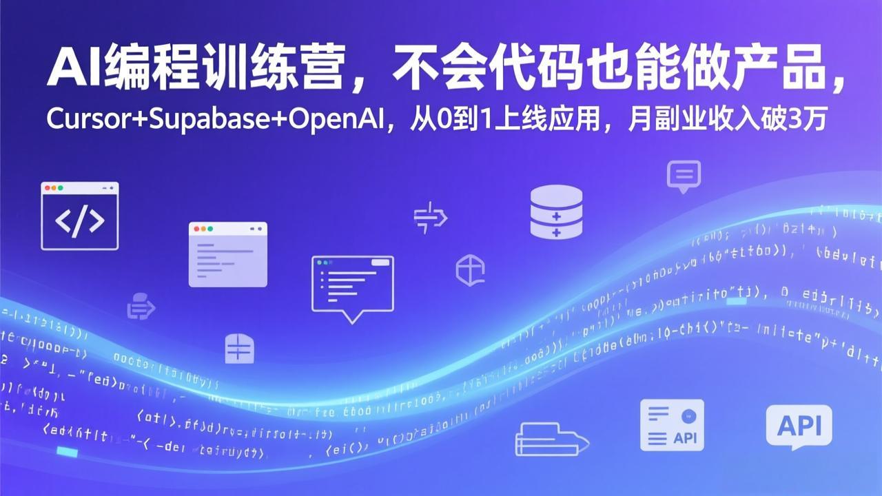 AI编程训练营，不会代码也能做产品，Cursor+Supabase+OpenAI，从0到1上线应用，月副业收入破3万-创业网 - 最新网络创业项目与实战营销教程平台 | cye.cc