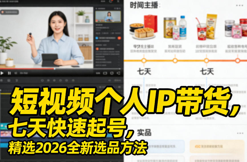 短视频个人IP带货，七天快速起号，精选2026全新选品方法-创业网 - 最新网络创业项目与实战营销教程平台 | cye.cc