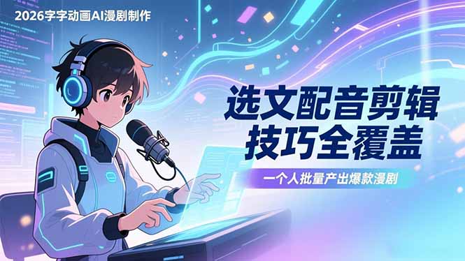 2026字字动画AI漫剧制作-1期，选文配音剪辑技巧全覆盖，一个人就能批量产出爆款漫剧-创业网 - 最新网络创业项目与实战营销教程平台 | cye.cc