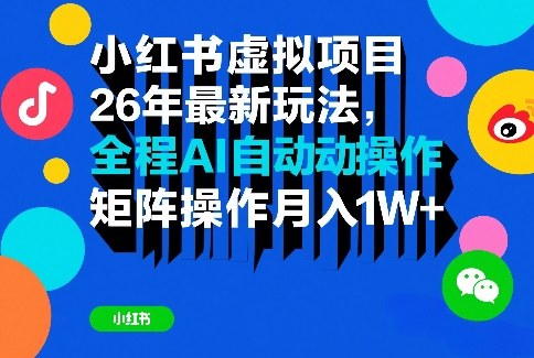 小红书虚拟项目26年最新玩法，全程AI自动操作，矩阵操作月入1W＋【揭秘】-创业网 - 最新网络创业项目与实战营销教程平台 | cye.cc
