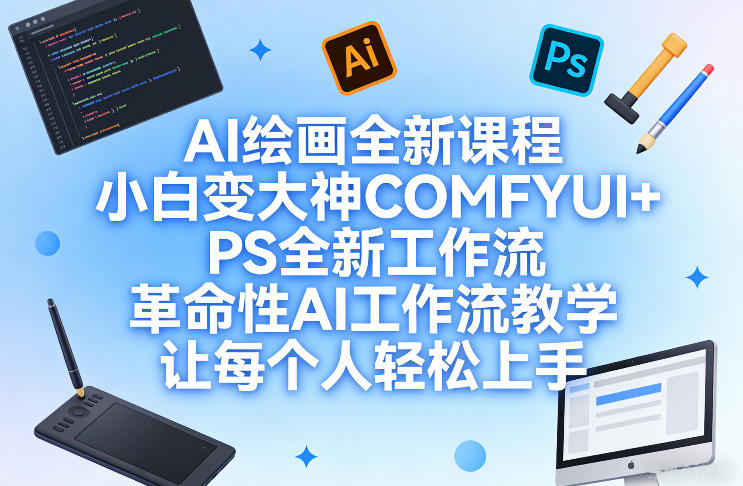 AI绘画全新课程，小白变大神COMFYUI+PS全新工作流，革命性AI工作流教学，让每个人轻松上手-创业网 - 最新网络创业项目与实战营销教程平台 | cye.cc