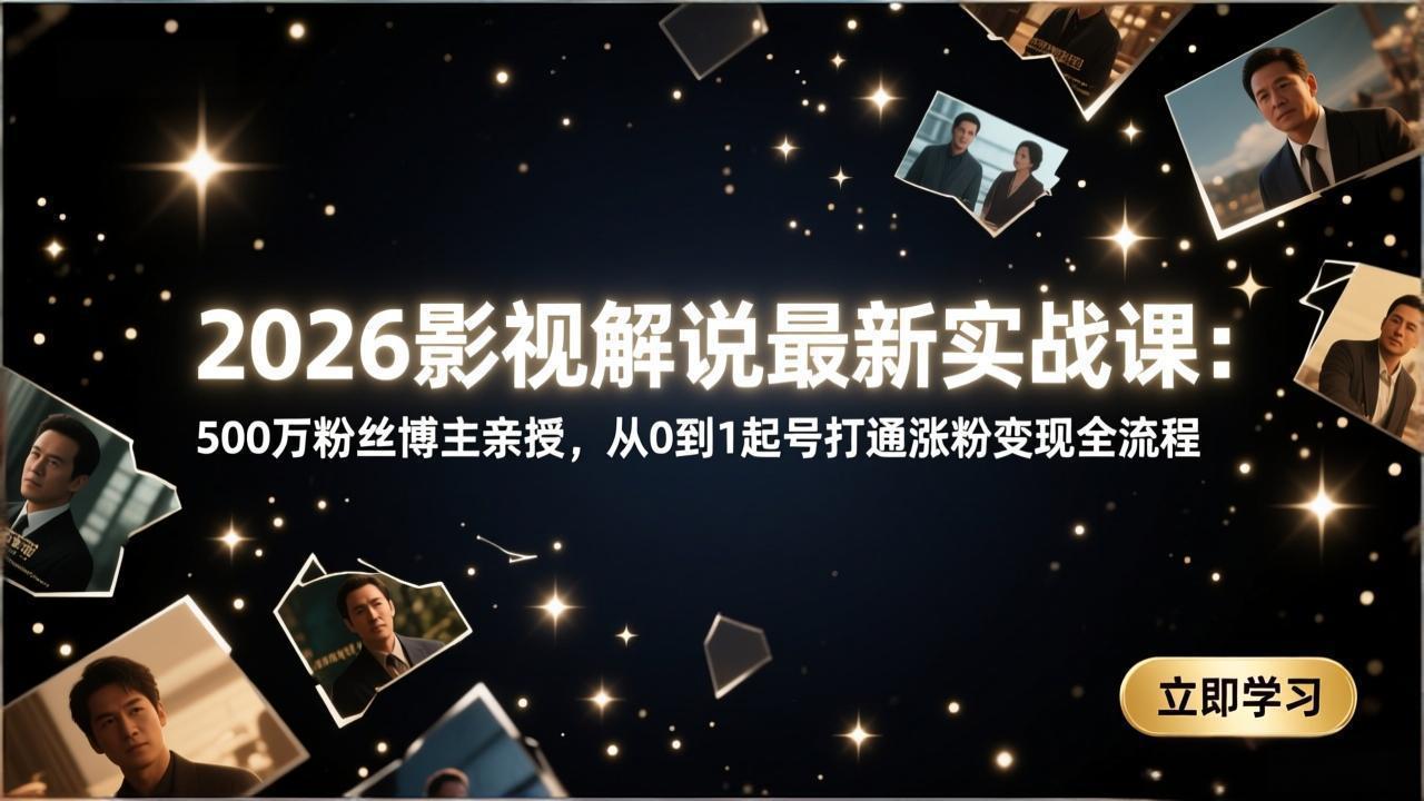 2026影视解说最新实战课：500万粉丝博主亲授，从0到1起号打通涨粉变现全流程-创业网 - 最新网络创业项目与实战营销教程平台 | cye.cc