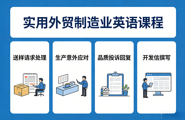 实用外贸制造业英语课程，教你专业处理送样请求、应对生产意外、回复品质投诉、撰写开发信等-创业网 - 最新网络创业项目与实战营销教程平台 | cye.cc