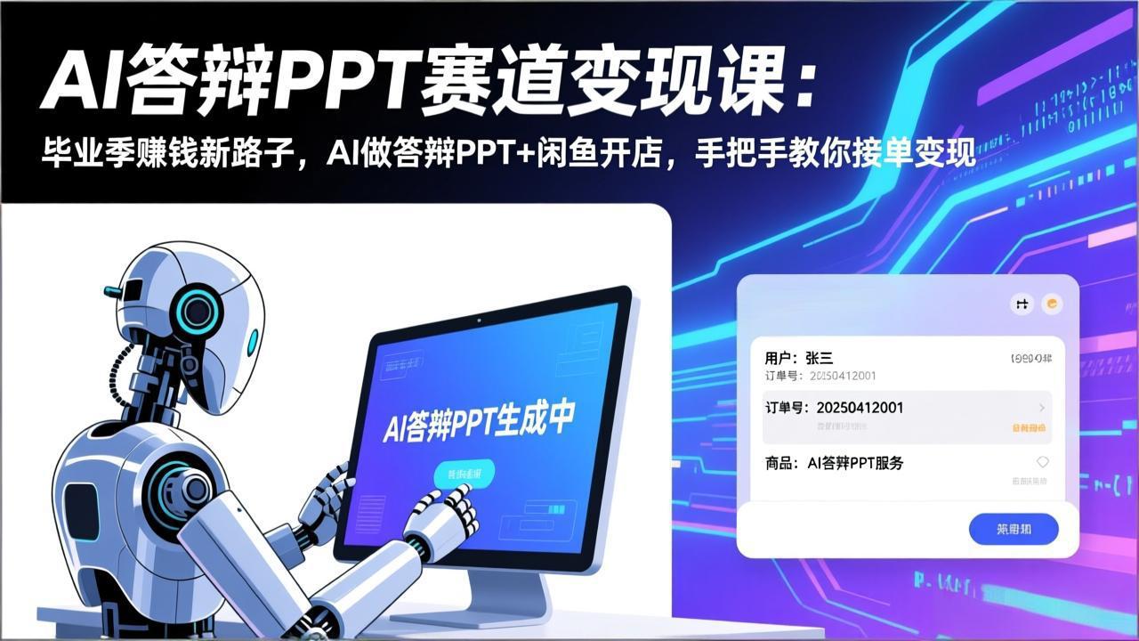AI答辩PPT赛道变现课：毕业季赚钱新路子，AI做答辩PPT+闲鱼开店，手把手教你接单变现-创业网 - 最新网络创业项目与实战营销教程平台 | cye.cc