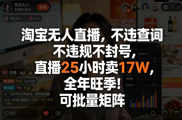 淘宝无人直播，不违规不封号，直播25小时卖17W，全年旺季！可批量矩阵【揭秘】-创业网 - 最新网络创业项目与实战营销教程平台 | cye.cc