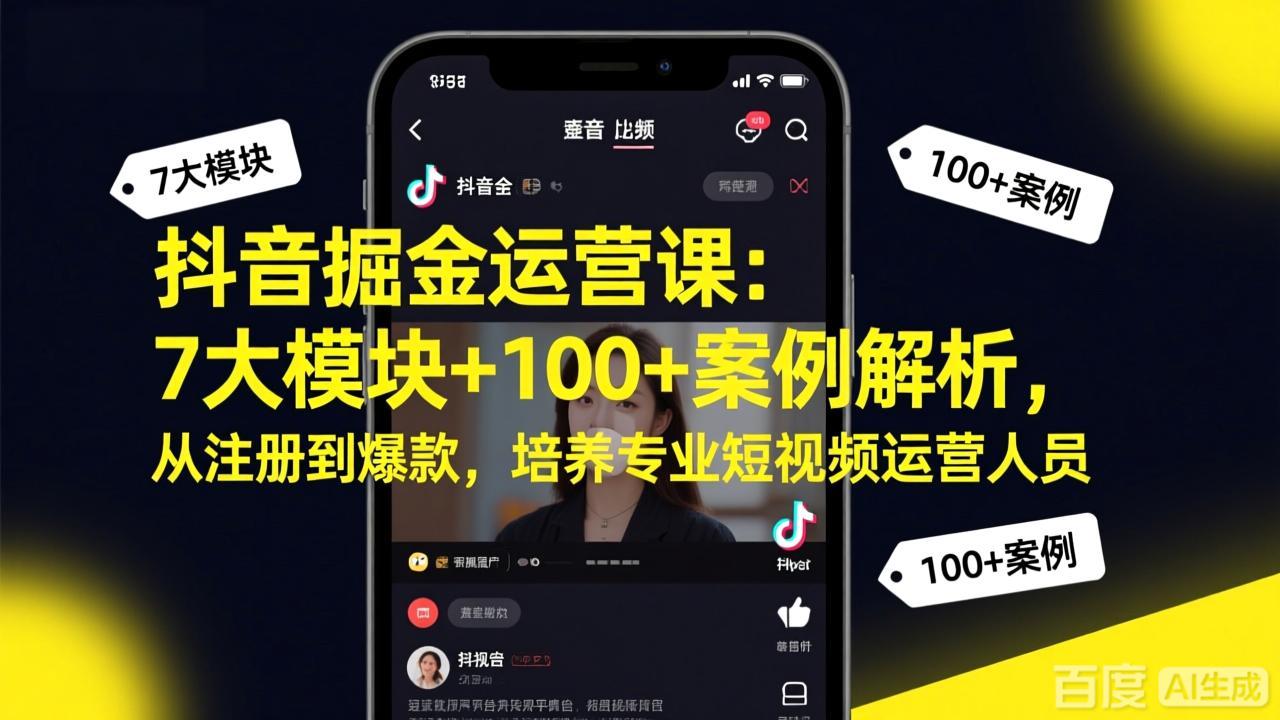 抖音掘金运营课：7大模块+100+案例解析，从注册到爆款，培养专业短视频运营人员-创业网 - 最新网络创业项目与实战营销教程平台 | cye.cc