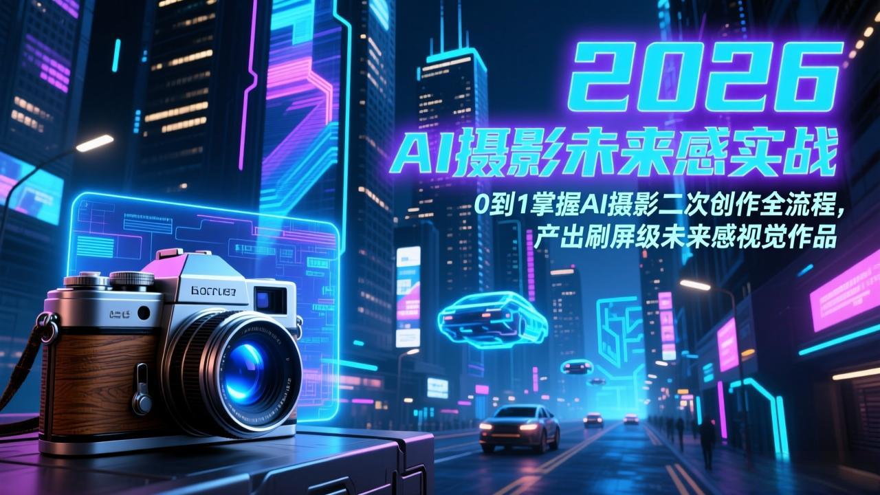 2026 AI摄影未来感实战：0到1掌握AI摄影二次创作全流程，产出刷屏级未来感视觉作品-创业网 - 最新网络创业项目与实战营销教程平台 | cye.cc
