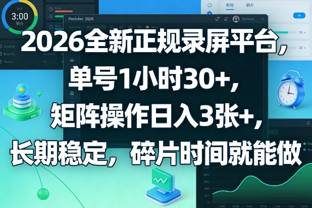2026全新正规录屏平台，单号1小时30+，矩阵操作日入3张+，长期稳定，碎片时间就能做【揭秘】-创业网 - 最新网络创业项目与实战营销教程平台 | cye.cc