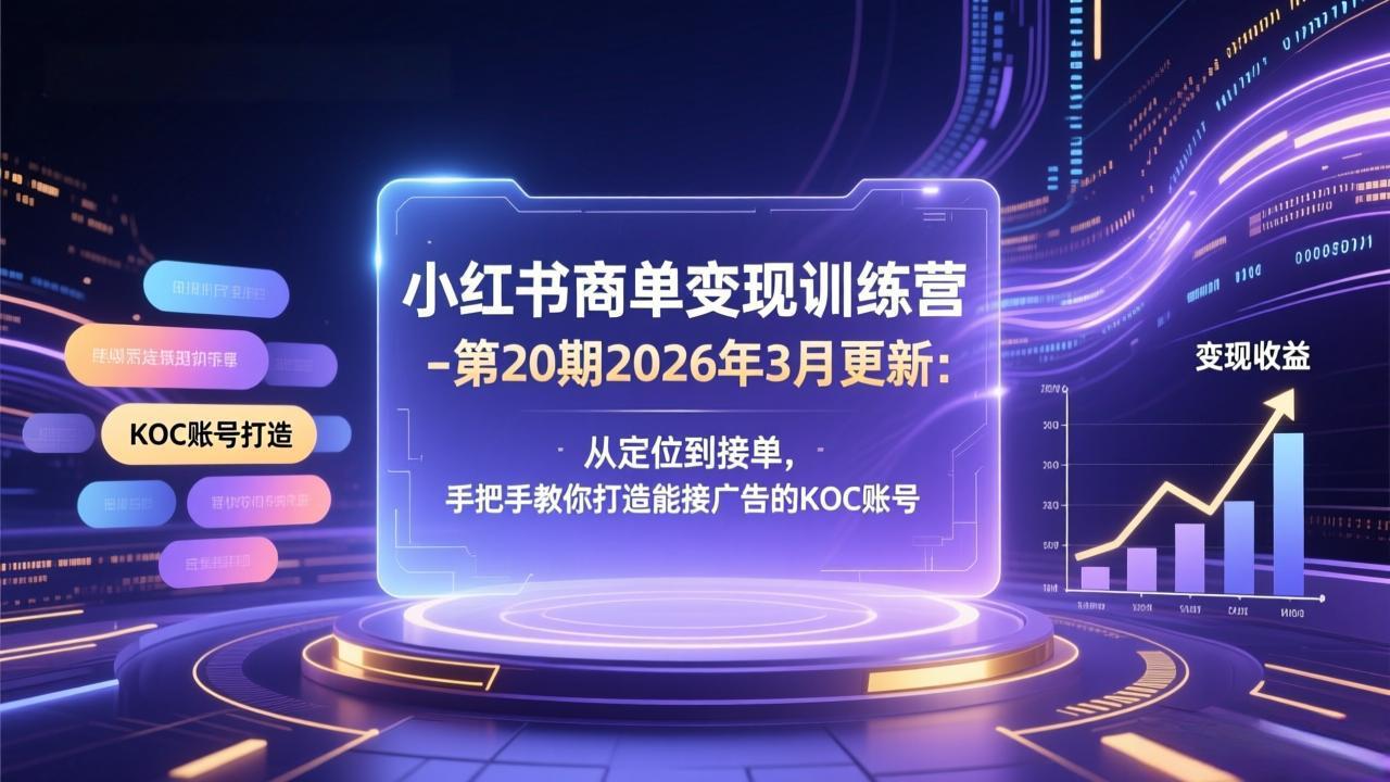 小红书商单变现训练营-第20期26年3月更新：从定位到接单，手把手教你打造能接广告的KOC账号-创业网 - 最新网络创业项目与实战营销教程平台 | cye.cc