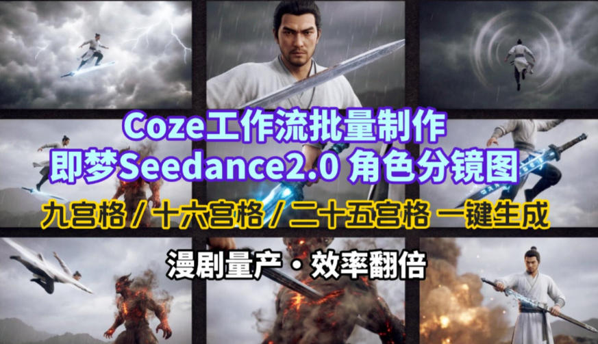 Coze工作流批量制作即梦Seedance2.0角色分镜图，九宫格-十六宫格-二十五宫格一键生成，漫剧量产，效率翻倍-创业网 - 最新网络创业项目与实战营销教程平台 | cye.cc