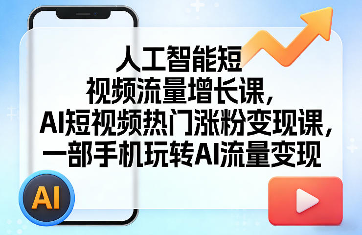人工智能短视频流量增长课，AI短视频热门涨粉变现课，一部手机玩转AI流量变现-创业网 - 最新网络创业项目与实战营销教程平台 | cye.cc