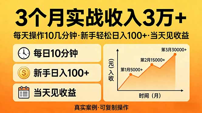 3个月实战收入3万+，每天操作10几分钟，新手轻松日入100+，当天见收益-创业网 - 最新网络创业项目与实战营销教程平台 | cye.cc