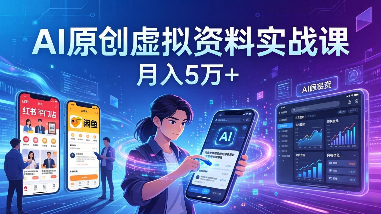 AI原创虚拟资料实战课：2026新机会，小红书闲鱼开店，普通人用AI轻松变现，月入5万+-创业网 - 最新网络创业项目与实战营销教程平台 | cye.cc