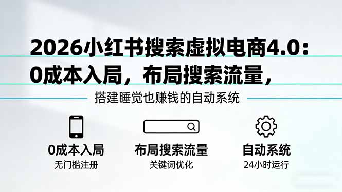 2026小红书搜索虚拟电商4.0：0成本入局，布局搜索流量，搭建睡觉也赚钱的自动系统-创业网 - 最新网络创业项目与实战营销教程平台 | cye.cc