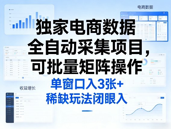 独家电商数据全自动采集项目，可批量矩阵操作，单窗口日入3张+，稀缺玩法闭眼入【揭秘】-创业网 - 最新网络创业项目与实战营销教程平台 | cye.cc