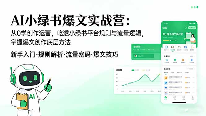 AI 小绿书爆文实战营：从0学创作运营，吃透小绿书平台规则与流量逻辑，掌握爆文创作底层方法-创业网 - 最新网络创业项目与实战营销教程平台 | cye.cc