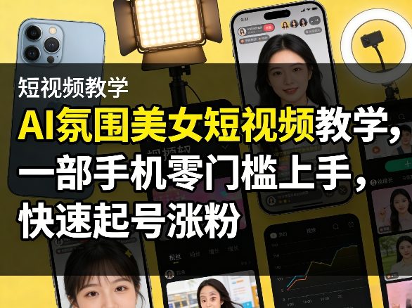 AI氛围美女短视频教学，一部手机零门槛上手，快速起号涨粉-创业网 - 最新网络创业项目与实战营销教程平台 | cye.cc