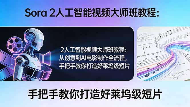 Sora 2人工智能视频大师班教程：从创意到AI电影制作全流程，手把手教你打造好莱坞级短片-创业网 - 最新网络创业项目与实战营销教程平台 | cye.cc
