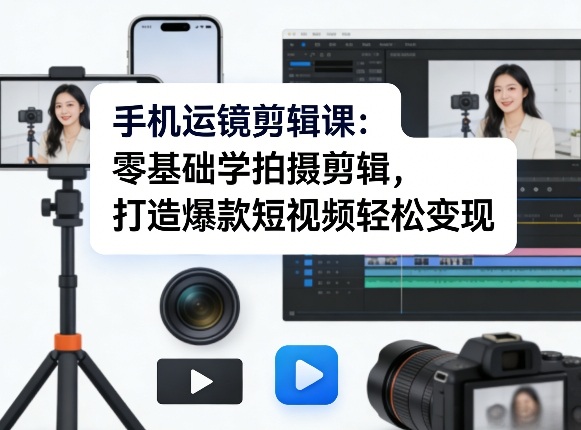 手机运镜剪辑课：零基础学拍摄剪辑，打造爆款短视频轻松变现-创业网 - 最新网络创业项目与实战营销教程平台 | cye.cc