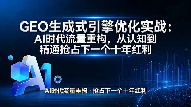 GEO 生成式引擎优化实战：AI时代流量重构，从认知到精通抢占下一个十年红利-创业网 - 最新网络创业项目与实战营销教程平台 | cye.cc