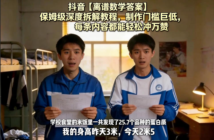 抖音【离谱数学答案】保姆级深度拆解教程，制作门槛巨低，每条内容都能轻松冲万赞，附详细步骤-创业网 - 最新网络创业项目与实战营销教程平台 | cye.cc