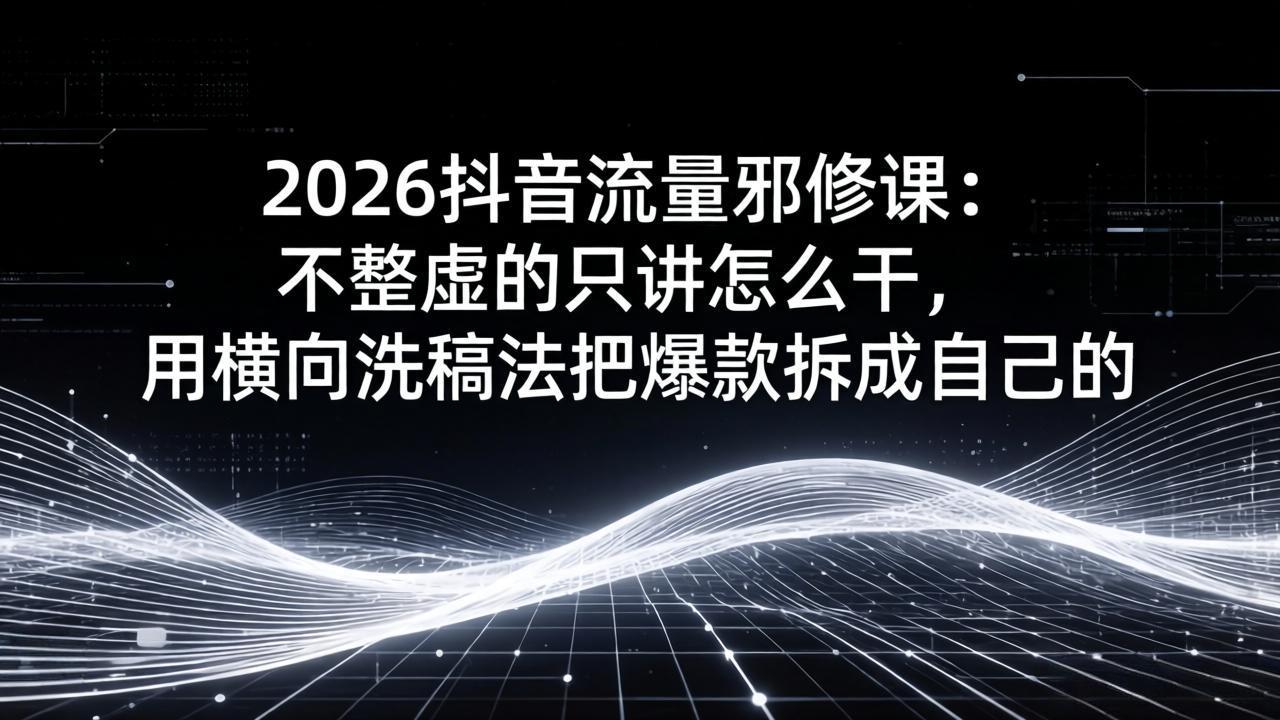 2026抖音流量邪修课：不整虚的只讲怎么干，用横向洗稿法把爆款拆成自己的-创业网 - 最新网络创业项目与实战营销教程平台 | cye.cc