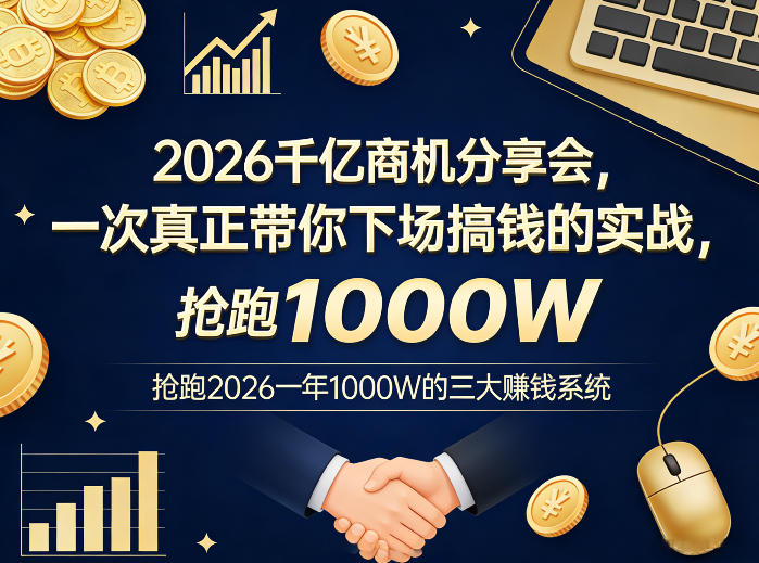 2026千亿商机分享会，一次真正带你下场搞钱的实战，抢跑2026一年1000W的三大賺钱系统-创业网 - 最新网络创业项目与实战营销教程平台 | cye.cc