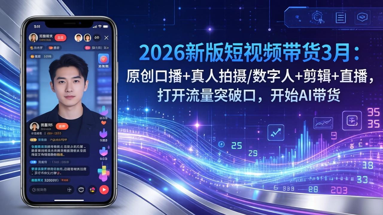 2026新版短视频带货3月：原创口播+真人拍摄/数字人+剪辑+直播，打开流量突破口，开始AI带货-创业网 - 最新网络创业项目与实战营销教程平台 | cye.cc