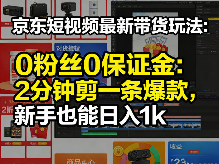 京东短视频最新带货玩法，0粉丝0保证金，2分钟剪一条爆款，新手也能日入1k+【揭秘】-创业网 - 最新网络创业项目与实战营销教程平台 | cye.cc