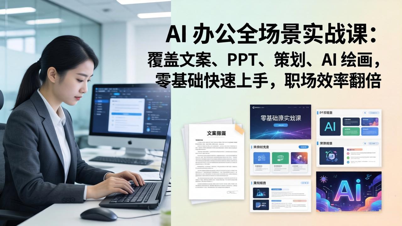 AI 办公全场景实战课：覆盖文案、PPT、策划、AI 绘画，零基础快速上手，职场效率翻倍-创业网 - 最新网络创业项目与实战营销教程平台 | cye.cc
