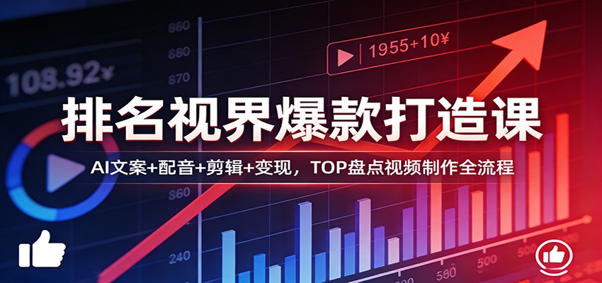 排名视界爆款打造课：AI文案+配音+剪辑+变现，TOP盘点视频制作全流程-创业网 - 最新网络创业项目与实战营销教程平台 | cye.cc