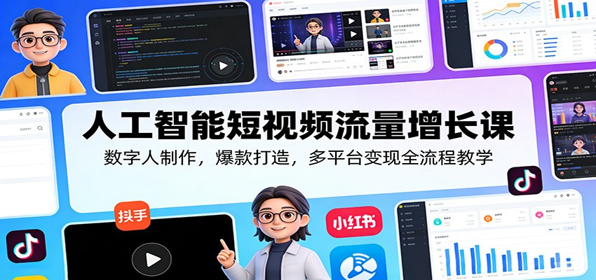 人工智能短视频流量增长课：数字人制作，爆款打造，多平台变现全流程教学-创业网 - 最新网络创业项目与实战营销教程平台 | cye.cc