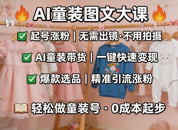AI童装图文剪辑，某社群童装图文大课，起号涨粉、AI童装带货、爆款选品，无需出镜和拍摄-创业网 - 最新网络创业项目与实战营销教程平台 | cye.cc
