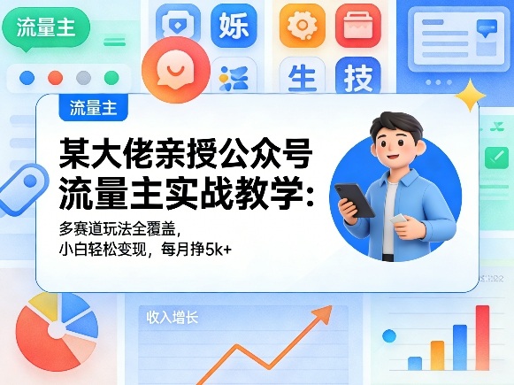 某大佬亲授公众号流量主实战教学：多赛道玩法全覆盖，小白轻松变现，每月多挣5k+-创业网 - 最新网络创业项目与实战营销教程平台 | cye.cc