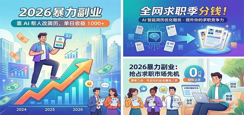 2026暴力副业：靠AI帮人改简历，单日收益1000+，全网求职季分钱-创业网 - 最新网络创业项目与实战营销教程平台 | cye.cc