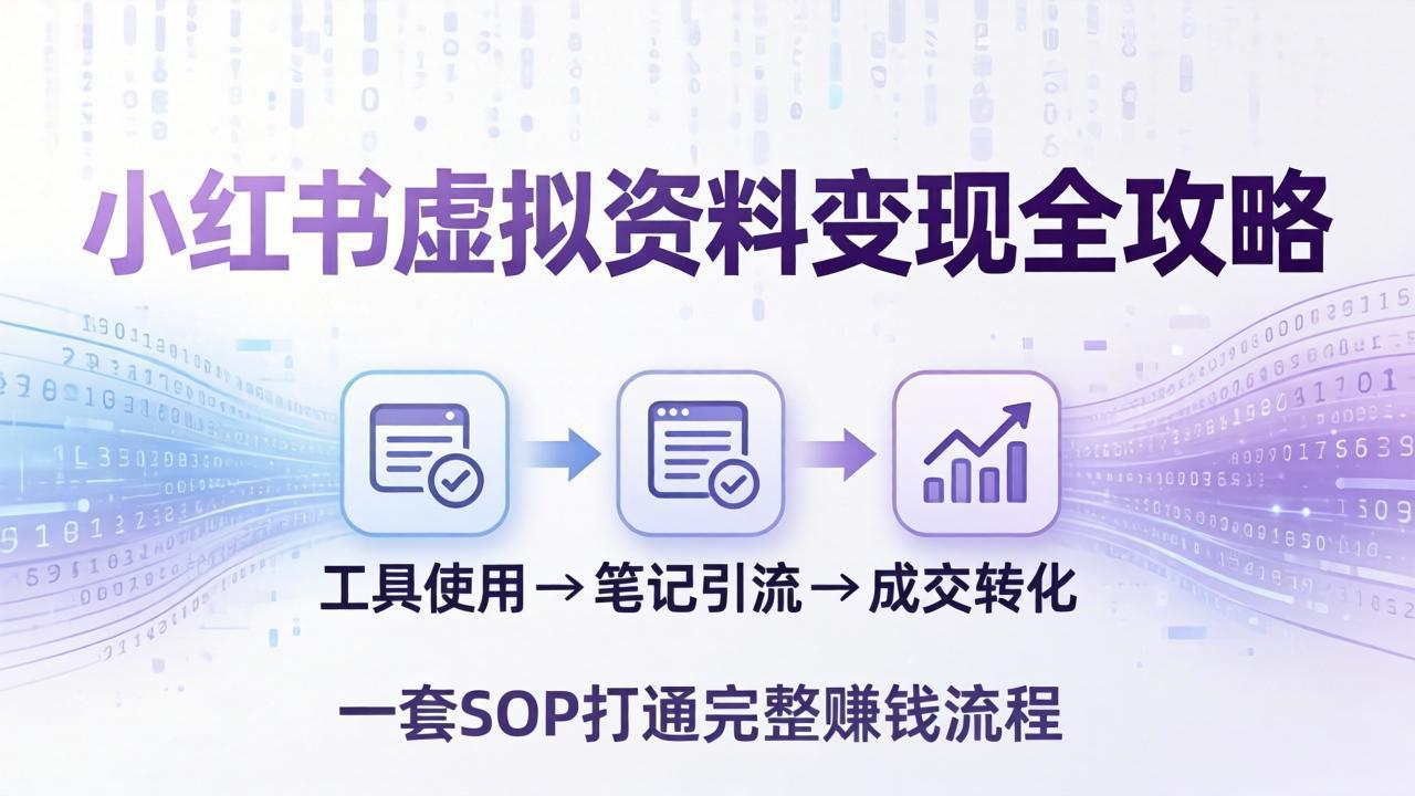 小红书虚拟资料变现全攻略：从工具使用到笔记引流成交，一套 SOP 打通完整赚钱流程-创业网 - 最新网络创业项目与实战营销教程平台 | cye.cc