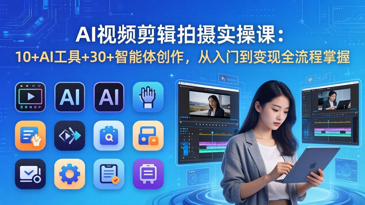 AI 视频剪辑拍摄实操课：10+AI工具+30+智能体创作，从入门到变现全流程掌握-创业网 - 最新网络创业项目与实战营销教程平台 | cye.cc