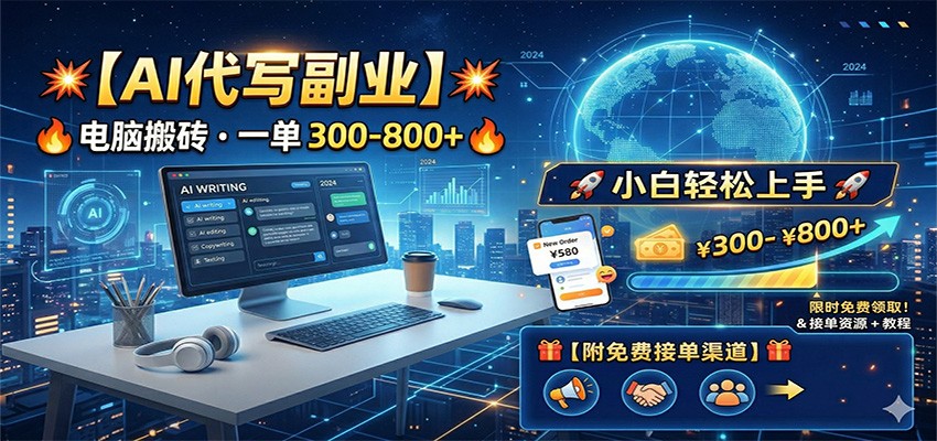 AI代写副业，电脑搬砖，一单300-800+，小白轻松上手，附免费接单渠道-创业网 - 最新网络创业项目与实战营销教程平台 | cye.cc