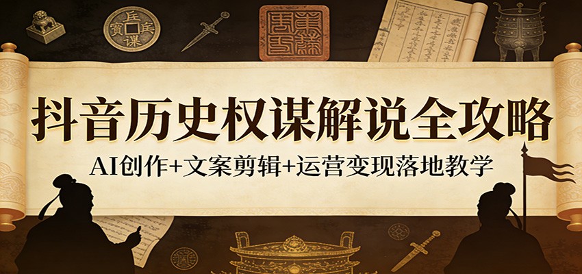 抖音历史权谋解说全攻略：AI创作+文案剪辑+运营变现落地教学-创业网 - 最新网络创业项目与实战营销教程平台 | cye.cc