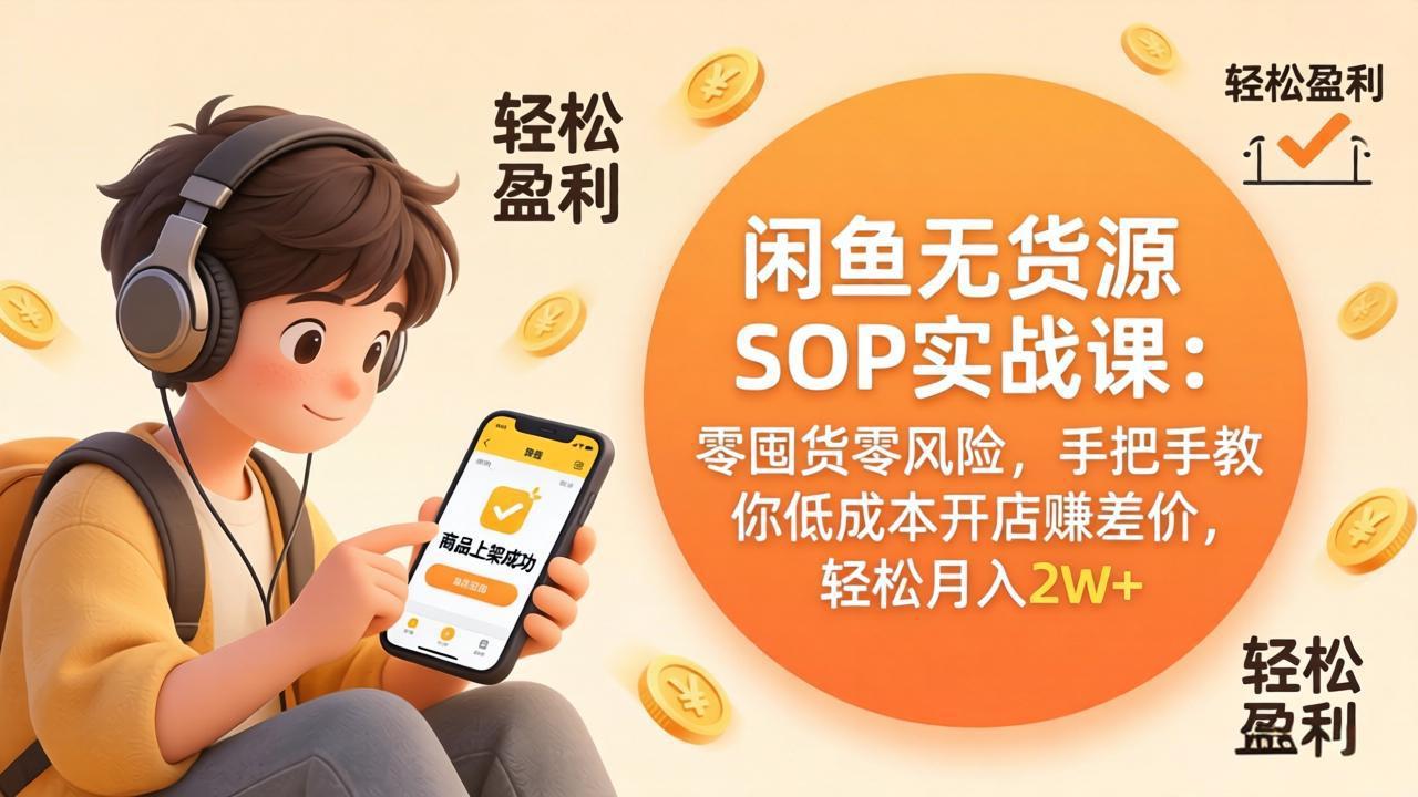 闲鱼无货源SOP实战课：零囤货零风险，手把手教你低成本开店赚差价，轻松月入2w+-创业网 - 最新网络创业项目与实战营销教程平台 | cye.cc