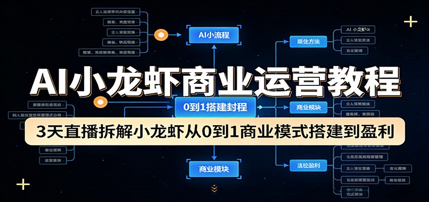 AI小龙虾商业运营教程：3天直播拆解小龙虾从0到1商业模式搭建到盈利-创业网 - 最新网络创业项目与实战营销教程平台 | cye.cc