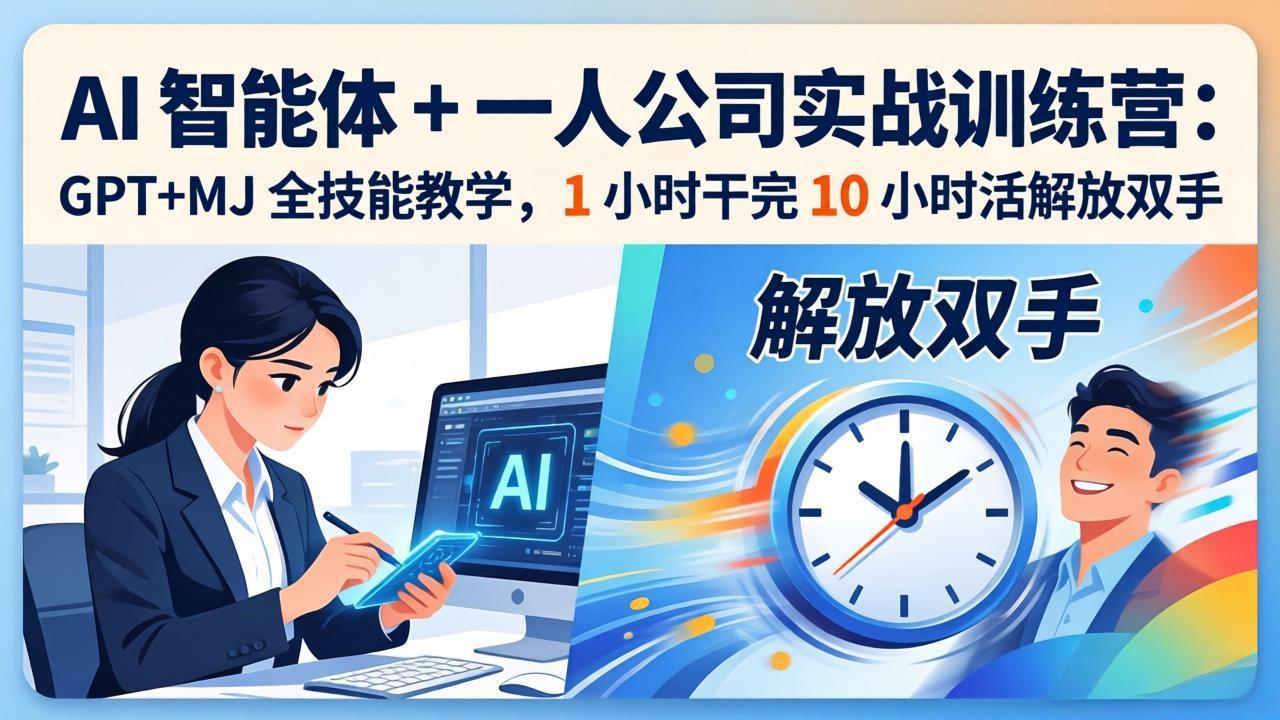 AI 智能体 + 一人公司实战训练营：GPT+MJ 全技能教学，1 小时干完 10 小时活解放双手-创业网 - 最新网络创业项目与实战营销教程平台 | cye.cc