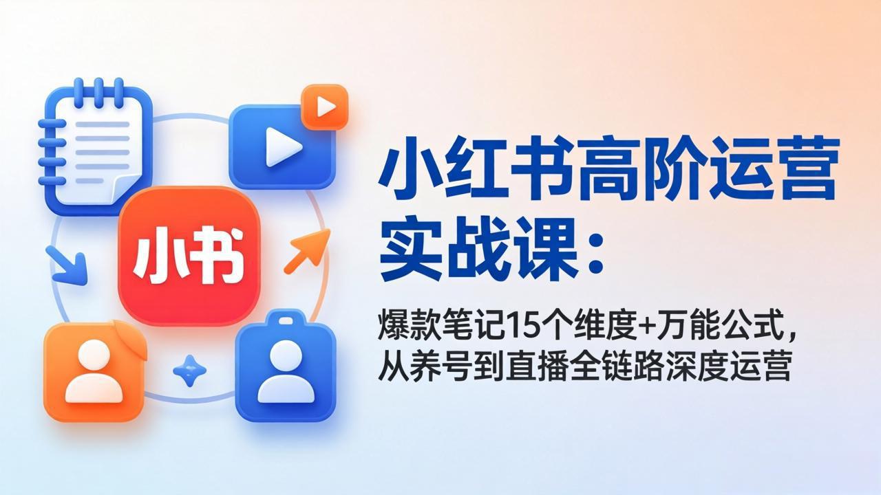 小红书高阶运营实战课：爆款笔记15个维度+万能公式，从养号到直播全链路深度运营-创业网 - 最新网络创业项目与实战营销教程平台 | cye.cc
