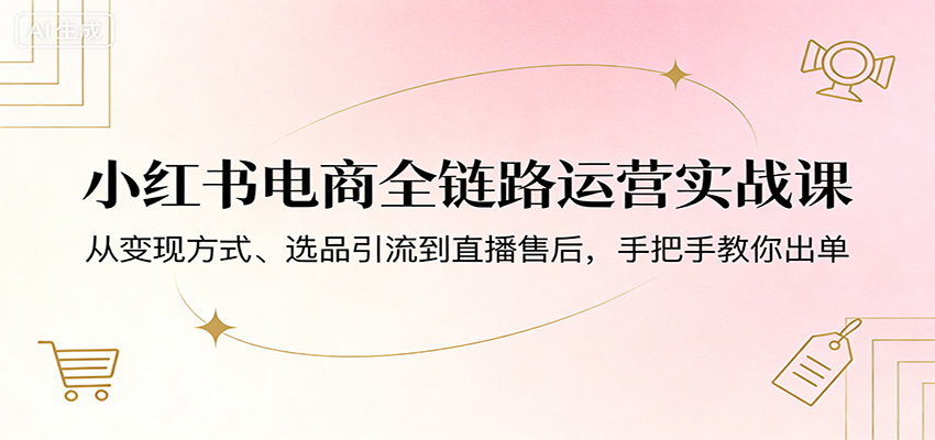 小红书电商全链路运营实战课：从变现方式、选品引流到直播售后，手把手教你出单-创业网 - 最新网络创业项目与实战营销教程平台 | cye.cc