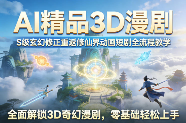 AI精品3D漫剧S级玄幻修正重返修仙界动画短剧全流程教学，全面解锁3D奇幻漫剧，零基础轻松上手-创业网 - 最新网络创业项目与实战营销教程平台 | cye.cc
