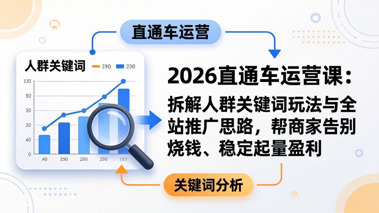 2026直通车运营课：拆解人群关键词玩法与全站推广思路，帮商家告别烧钱、稳定起量盈利-创业网 - 最新网络创业项目与实战营销教程平台 | cye.cc