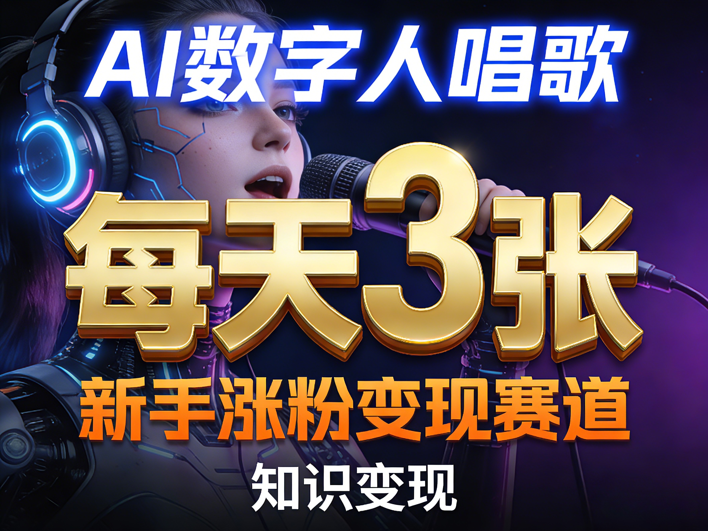 AI数字人唱歌，新手涨粉变现赛道，每天3张和知识付费，副业必备-创业网 - 最新网络创业项目与实战营销教程平台 | cye.cc