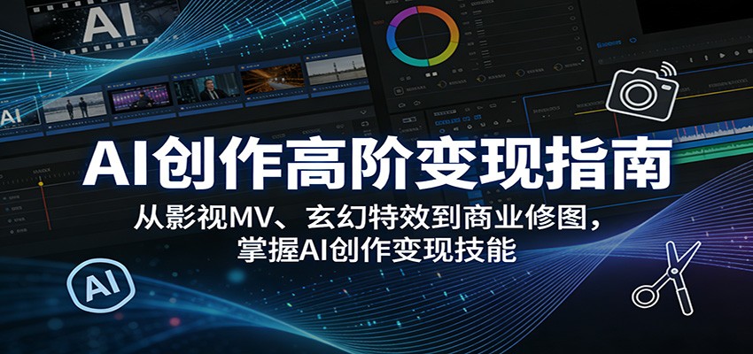 AI创作高阶变现指南：从影视MV、玄幻特效到商业修图，掌握AI创作变现技能-创业网 - 最新网络创业项目与实战营销教程平台 | cye.cc