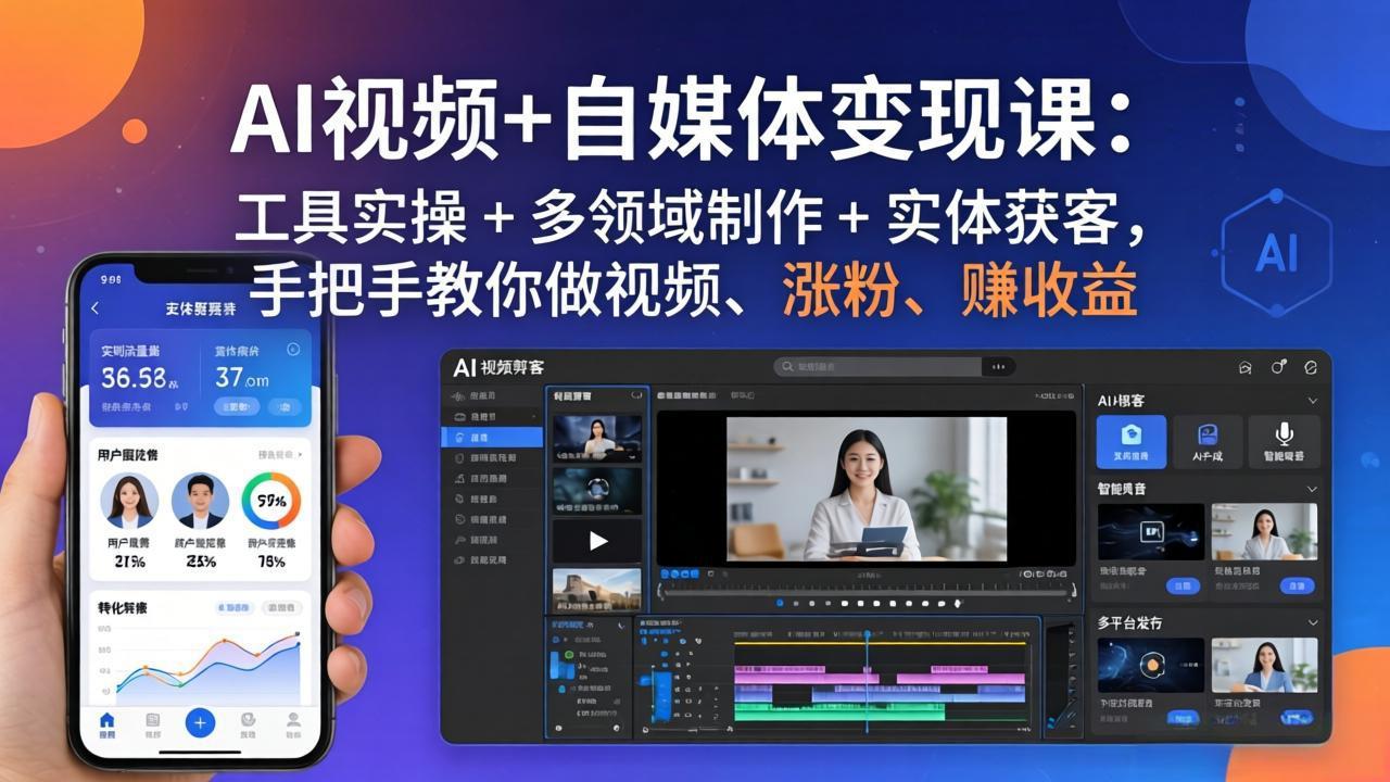 AI视频+自媒体变现课：工具实操 + 多领域制作 + 实体获客，手把手教你做视频、涨粉、赚收益-创业网 - 最新网络创业项目与实战营销教程平台 | cye.cc