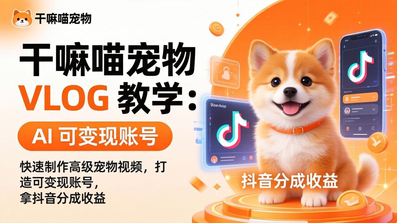 干嘛喵宠物 VLOG 教学：AI 快速制作高级宠物视频，打造可变现账号，拿抖音分成收益-创业网 - 最新网络创业项目与实战营销教程平台 | cye.cc
